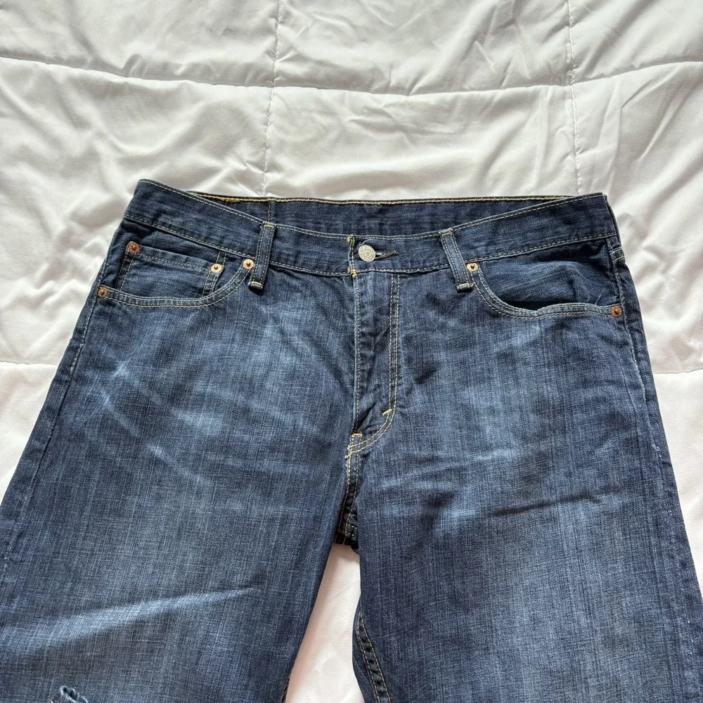 Levis 514‎ Straight Fit Jeans Stretch Dark Blue Mens 36x32 Grunge Punk Cotton